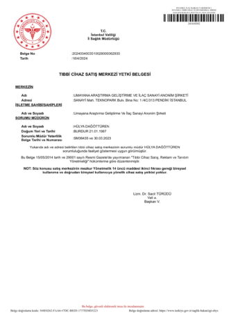 Tibbi Cihaz Merkezi Yetki Belgesi-1